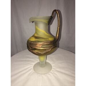 Hand Made Art Glass  Vase " Carafe"  Coated With Metal  Brown/Yellow